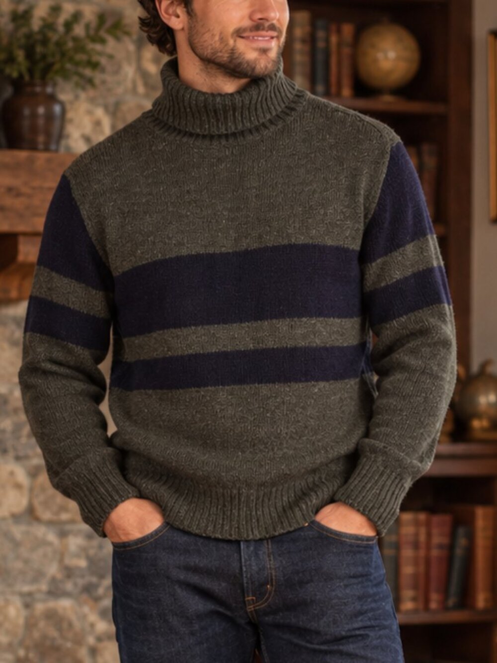 J.Crew Wallace & Barnes 100% Shetland Wool Striped Turtleneck Sweater M